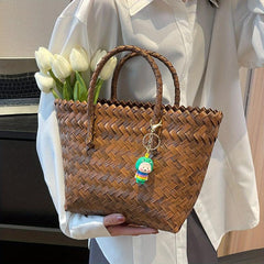 Vintage Bamboo Woven Beach Bag Large Tote Bag