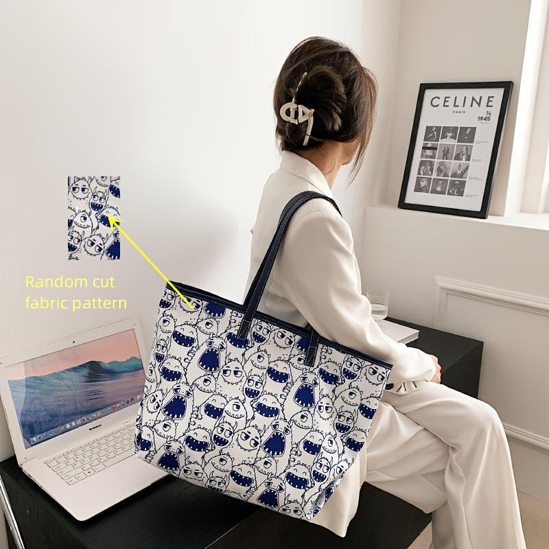 Halloween Cartoon Print Tote Bag Large Capacity Shoulder Bag Women's Casual Hand