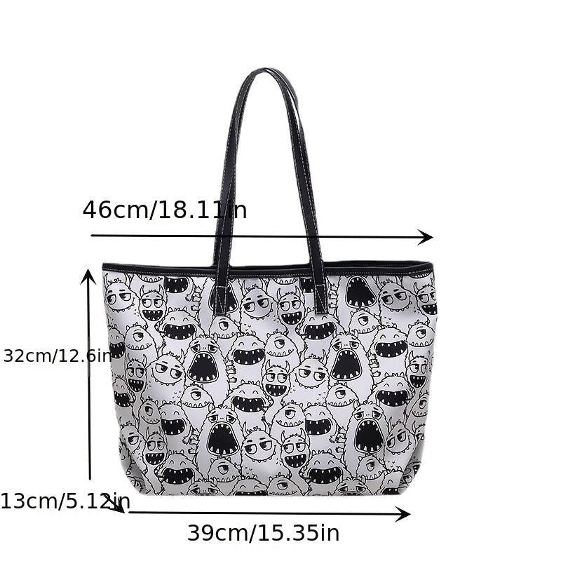 Halloween Cartoon Print Tote Bag Large Capacity Shoulder Bag Women's Casual Hand