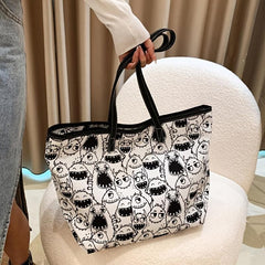 Halloween Cartoon Print Tote Bag Large Capacity Shoulder Bag Women's Casual Hand