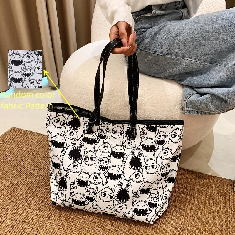 Halloween Cartoon Print Tote Bag Large Capacity Shoulder Bag Women's Casual Hand