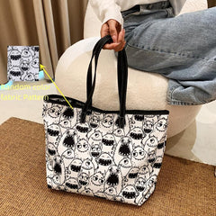 Halloween Cartoon Print Tote Bag Large Capacity Shoulder Bag Women's Casual Hand