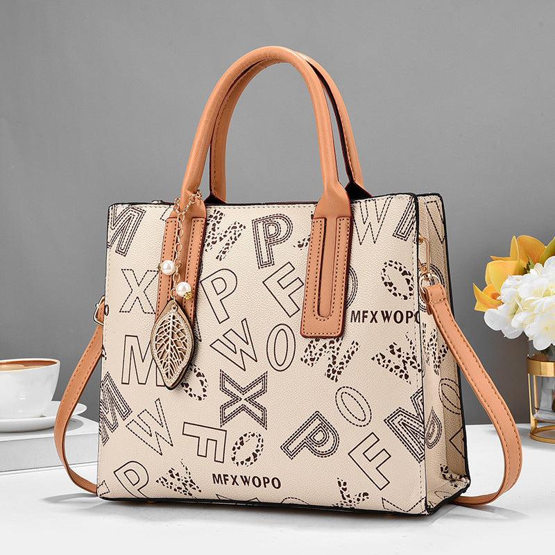 Letter Print Tote Bag Vagan Leather Crossbody Bag