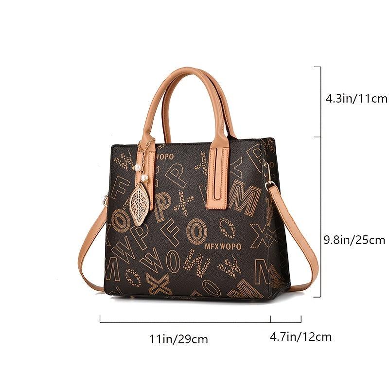 Letter Print Tote Bag Vagan Leather Crossbody Bag