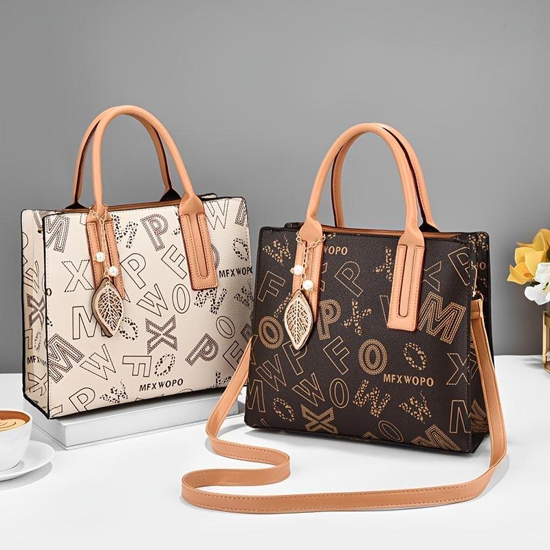 Letter Print Tote Bag Vagan Leather Crossbody Bag