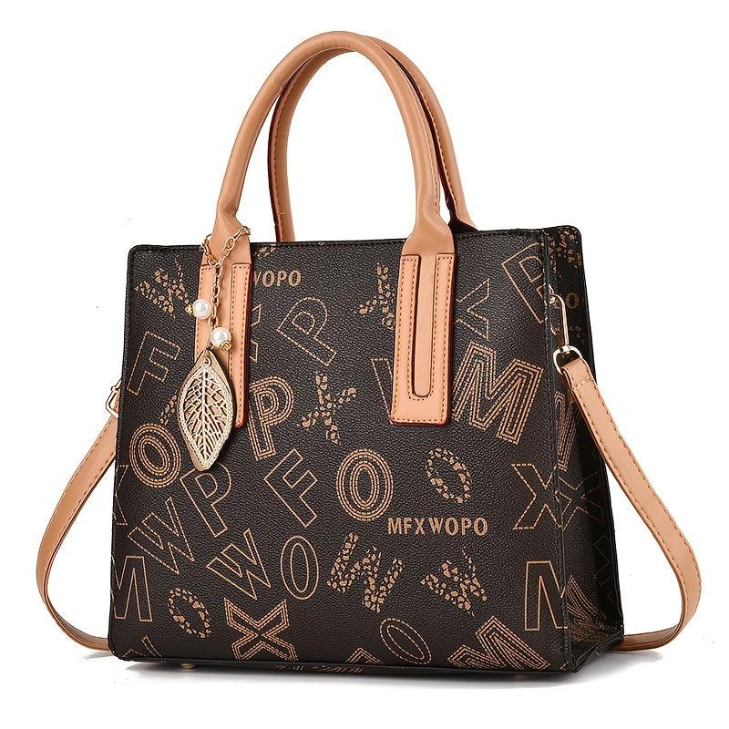 Letter Print Tote Bag Vagan Leather Crossbody Bag