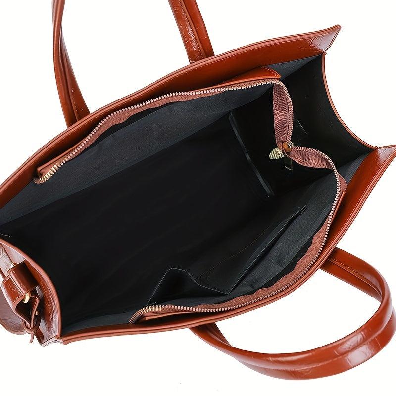 Vintage Large Capacity Tote Bag Retro PU Leather Satchel Women's Handbag