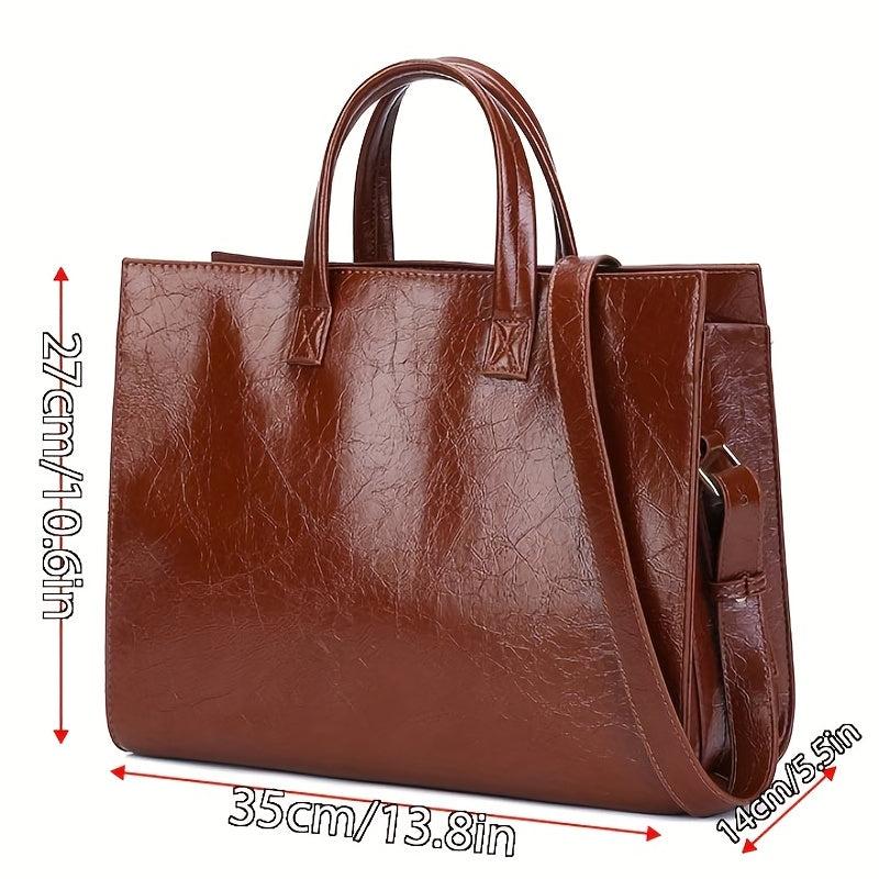 Vintage Large Capacity Tote Bag Retro PU Leather Satchel Women's Handbag