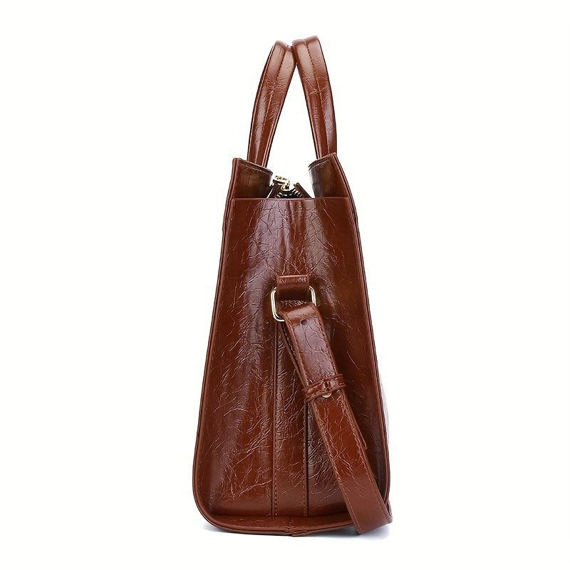 Vintage Large Capacity Tote Bag Retro PU Leather Satchel Women's Handbag