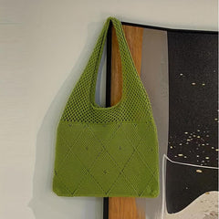 Solid Crochet Shoulder Bag Minimalist Knitted Storage Bag