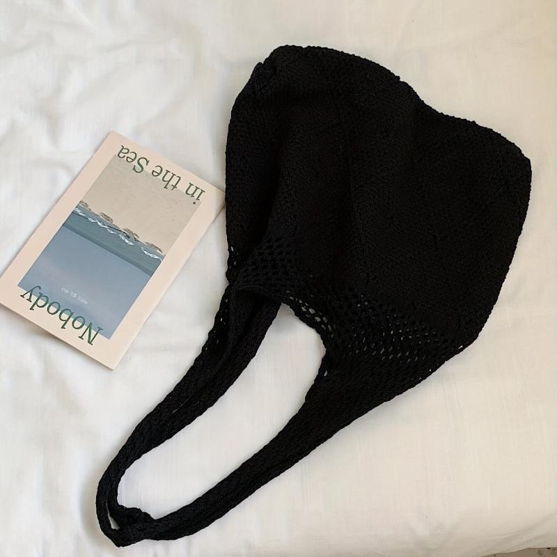 Solid Crochet Shoulder Bag Minimalist Knitted Storage Bag