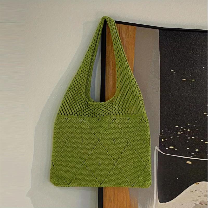 Solid Crochet Shoulder Bag Minimalist Knitted Storage Bag