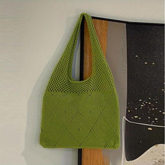 Solid Crochet Shoulder Bag Minimalist Knitted Storage Bag
