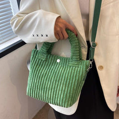 Women's Corduroy Tote Shoulder Bag with Detachable Strap