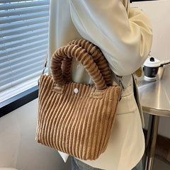 Women's Corduroy Tote Shoulder Bag with Detachable Strap