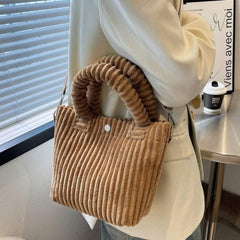 Women's Corduroy Tote Shoulder Bag with Detachable Strap