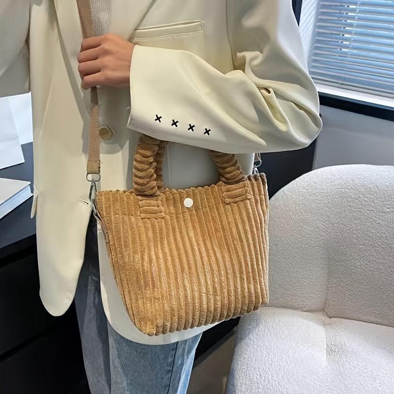 Women's Corduroy Tote Shoulder Bag with Detachable Strap