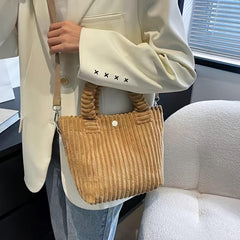 Women's Corduroy Tote Shoulder Bag with Detachable Strap