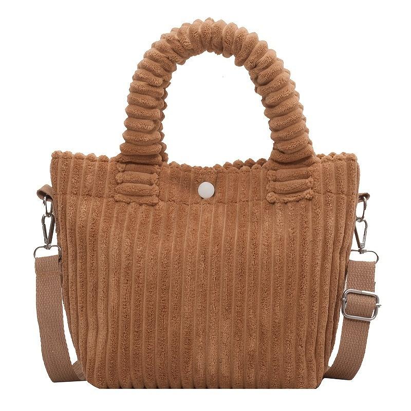 Women's Corduroy Tote Shoulder Bag with Detachable Strap