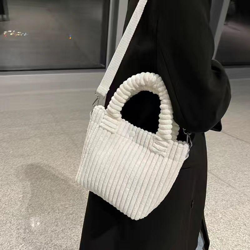 Women's Corduroy Tote Shoulder Bag with Detachable Strap