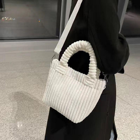 Women's Corduroy Tote Shoulder Bag with Detachable Strap
