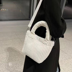 Women's Corduroy Tote Shoulder Bag with Detachable Strap