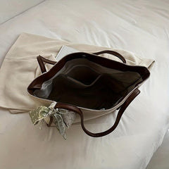 Stylish Canvas Shoulder Bag with Scarf Decor