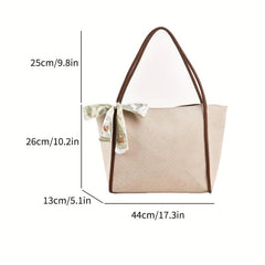 Stylish Canvas Shoulder Bag with Scarf Decor