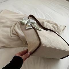 Stylish Canvas Shoulder Bag with Scarf Decor