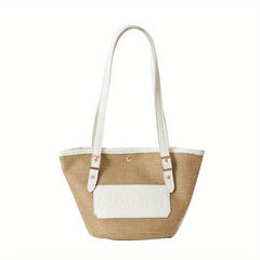 Burlap Beach Bag with Embossed Patch Large Tote for Summer Vacation