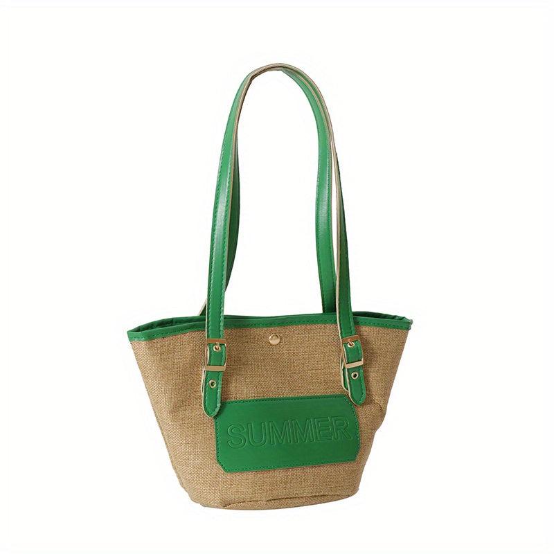 Burlap Beach Bag with Embossed Patch Large Tote for Summer Vacation