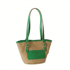 Burlap Beach Bag with Embossed Patch Large Tote for Summer Vacation