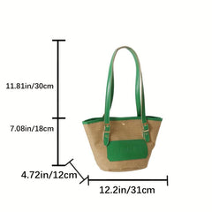 Burlap Beach Bag with Embossed Patch Large Tote for Summer Vacation