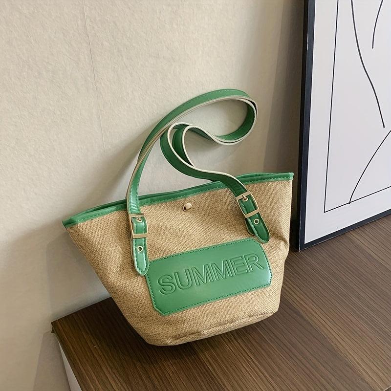 Burlap Beach Bag with Embossed Patch Large Tote for Summer Vacation