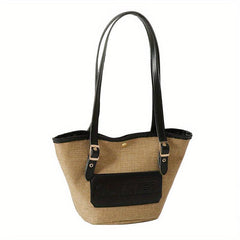 Burlap Beach Bag with Embossed Patch Large Tote for Summer Vacation