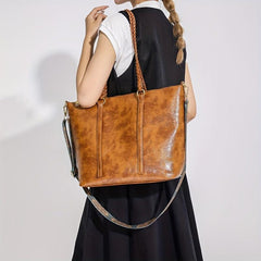 Vintage Large Capacity Tote Bag PU Shoulder Satchel Bohemian Casual Handbag