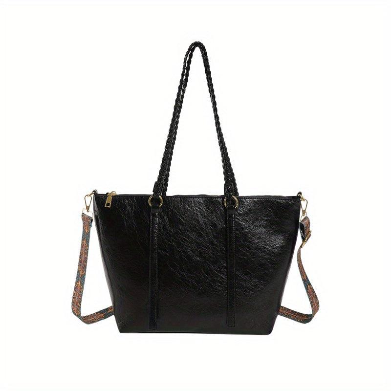 Vintage Large Capacity Tote Bag PU Shoulder Satchel Bohemian Casual Handbag
