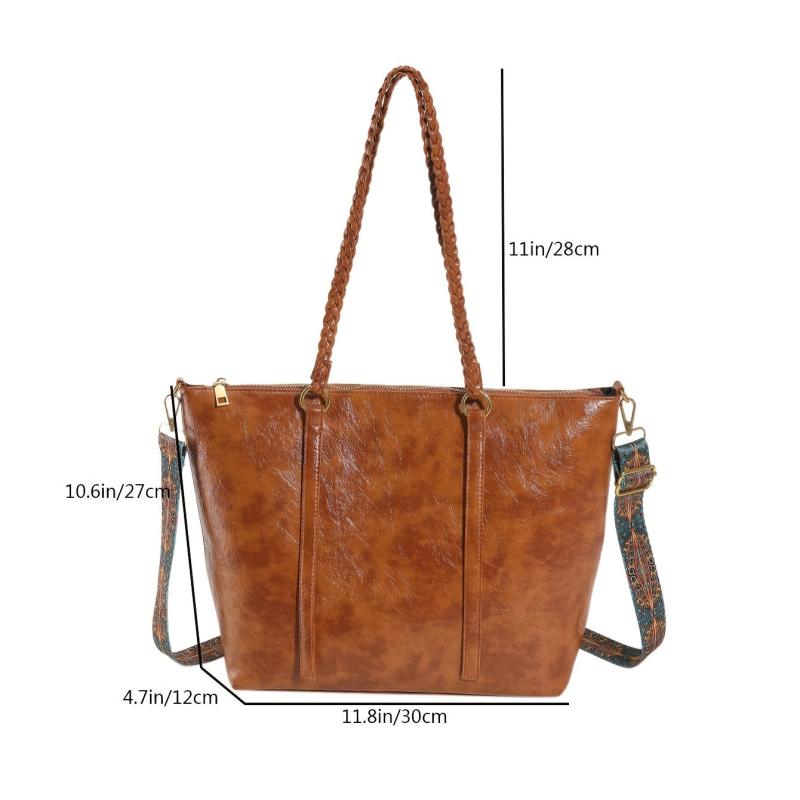 Vintage Large Capacity Tote Bag PU Shoulder Satchel Bohemian Casual Handbag