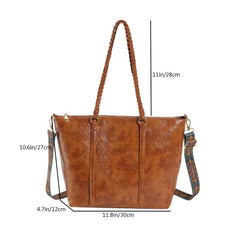 Vintage Large Capacity Tote Bag PU Shoulder Satchel Bohemian Casual Handbag