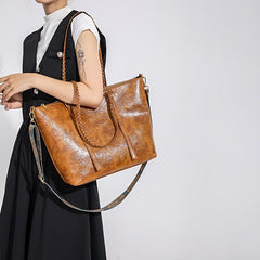 Vintage Large Capacity Tote Bag PU Shoulder Satchel Bohemian Casual Handbag