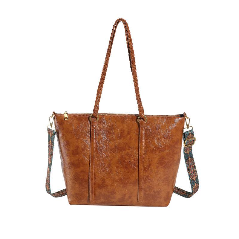 Vintage Large Capacity Tote Bag PU Shoulder Satchel Bohemian Casual Handbag