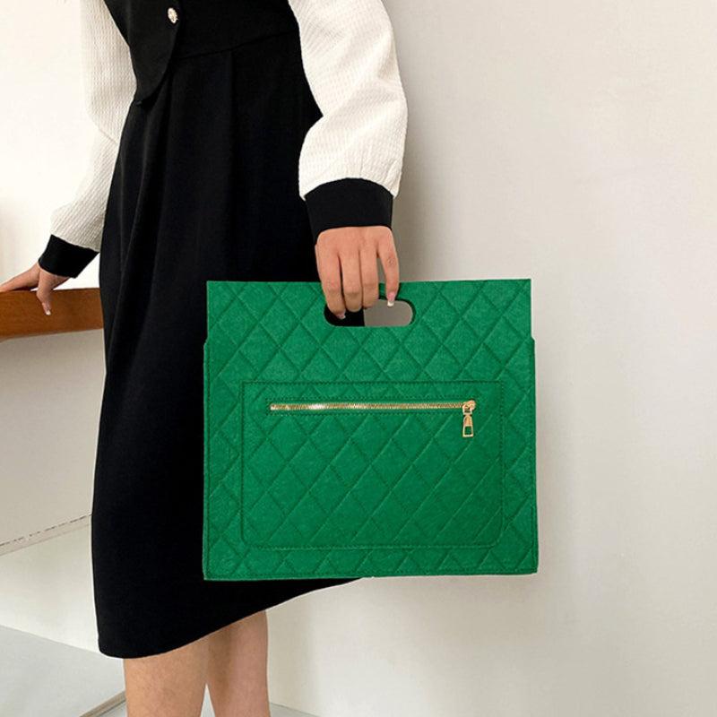 Solid Felt Satchel Bag Square Lightweight Zipper Bag