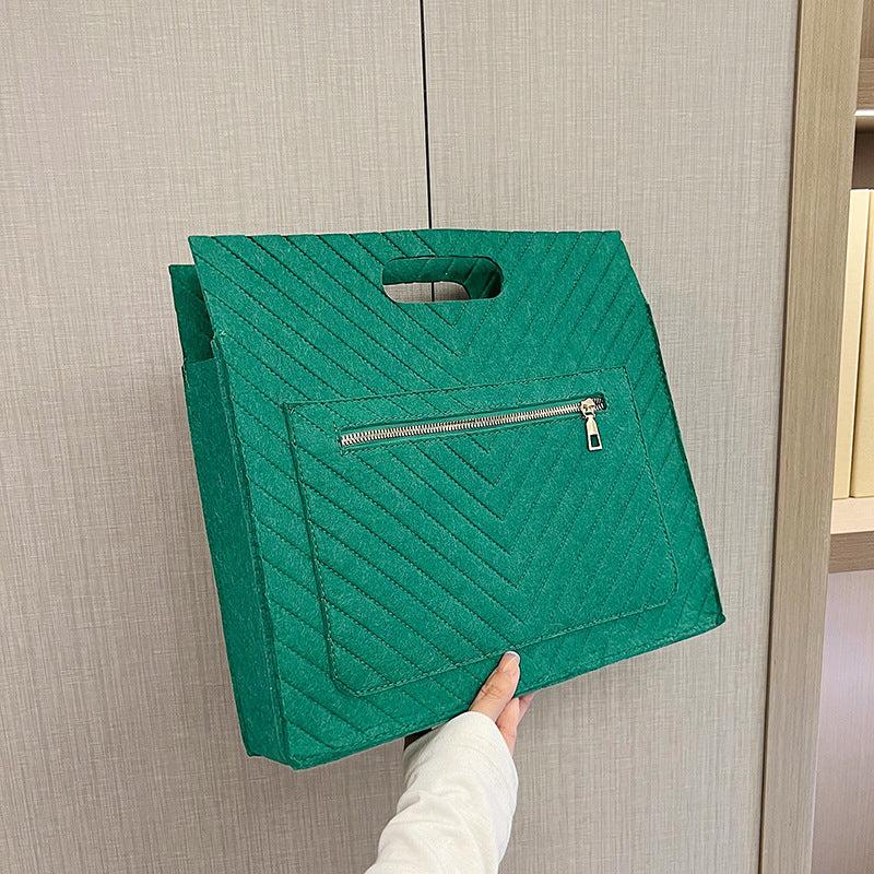 Solid Felt Satchel Bag Square Lightweight Zipper Bag