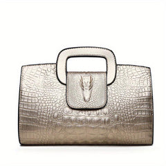 Crocodile Embossed Handbag Buckle Decor Crossbody Bag