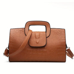 Crocodile Embossed Handbag Buckle Decor Crossbody Bag