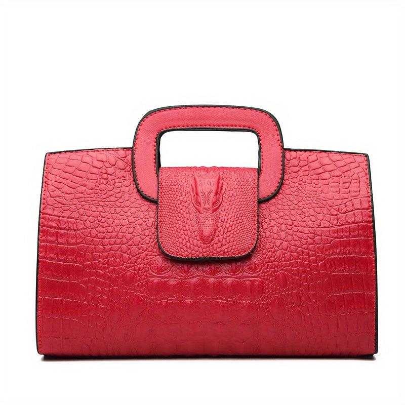 Crocodile Embossed Handbag Buckle Decor Crossbody Bag