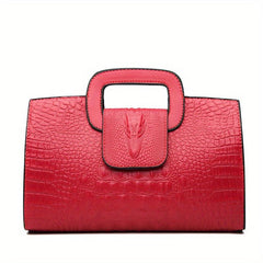 Crocodile Embossed Handbag Buckle Decor Crossbody Bag