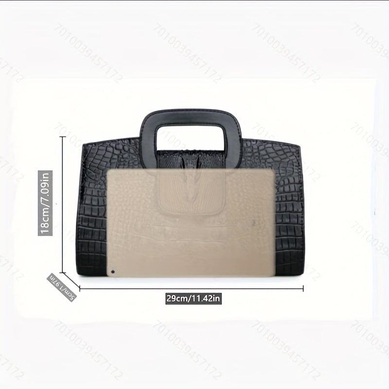 Crocodile Embossed Handbag Buckle Decor Crossbody Bag