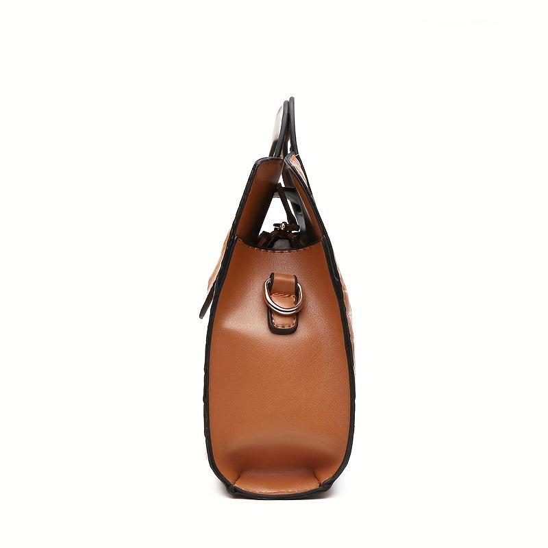 Crocodile Embossed Handbag Buckle Decor Crossbody Bag