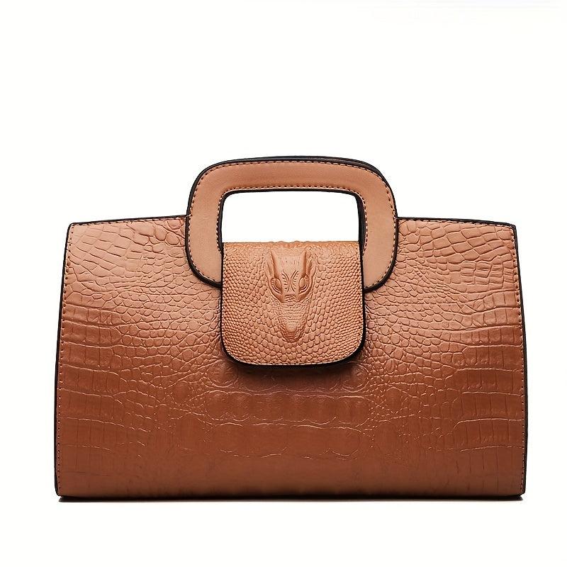 Crocodile Embossed Handbag Buckle Decor Crossbody Bag